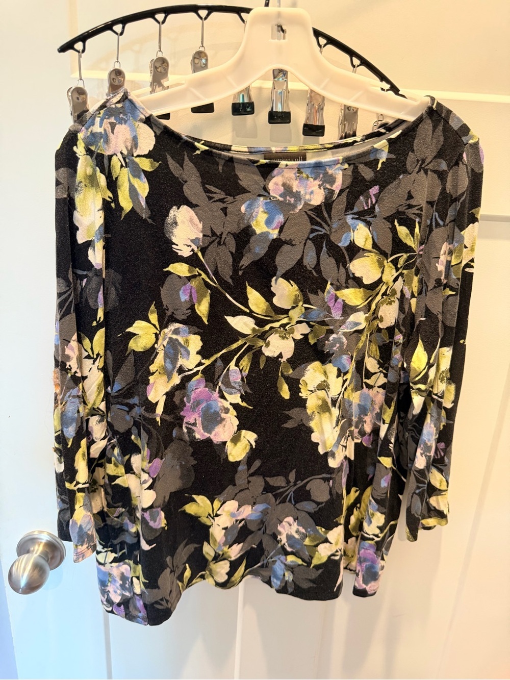 J.Jill Wearever Large Petite Black Watercolor Floral Tunic Top
